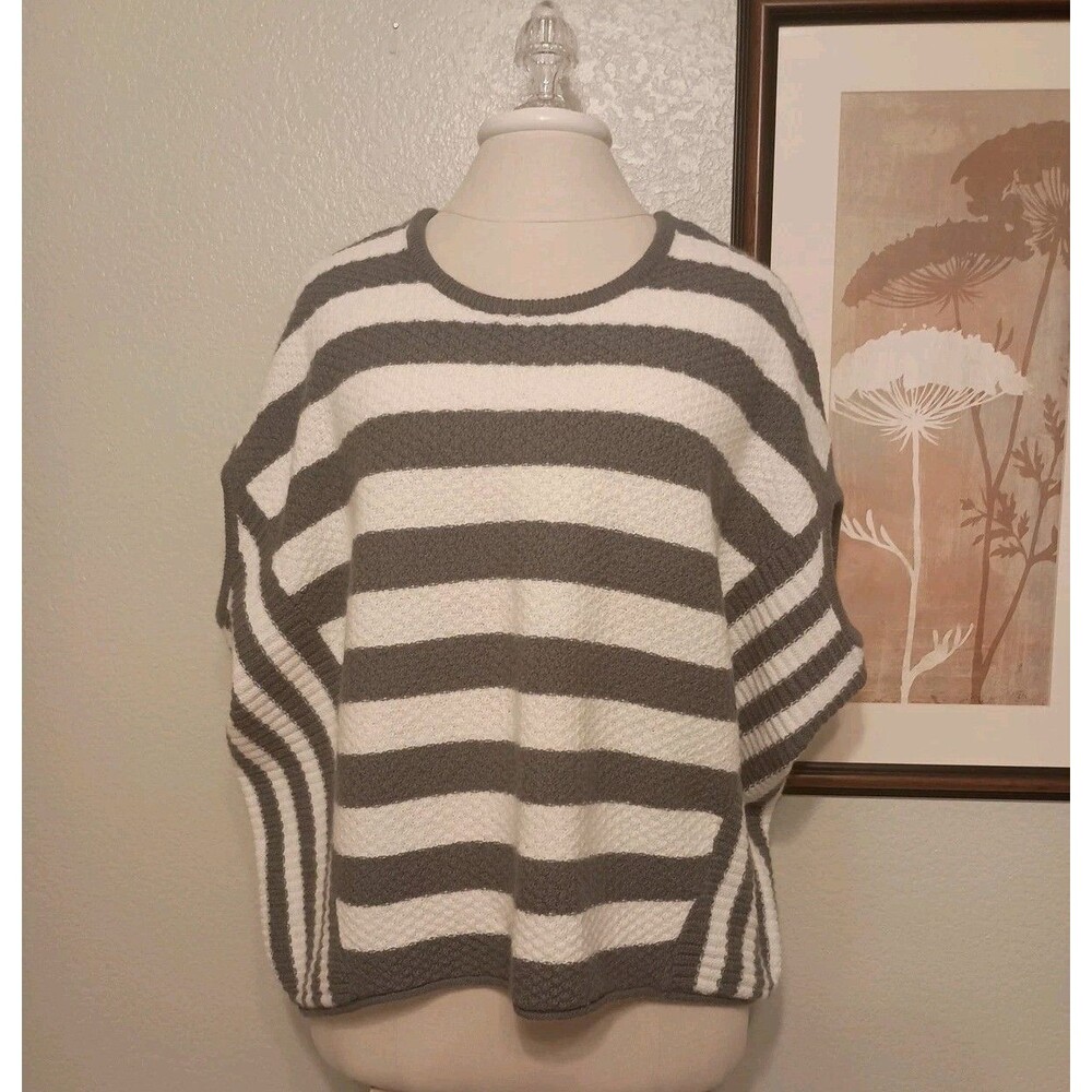 Free People Size S Knit Top Oversize Cropped Slouchy Sweater Wool  Striped Gray
